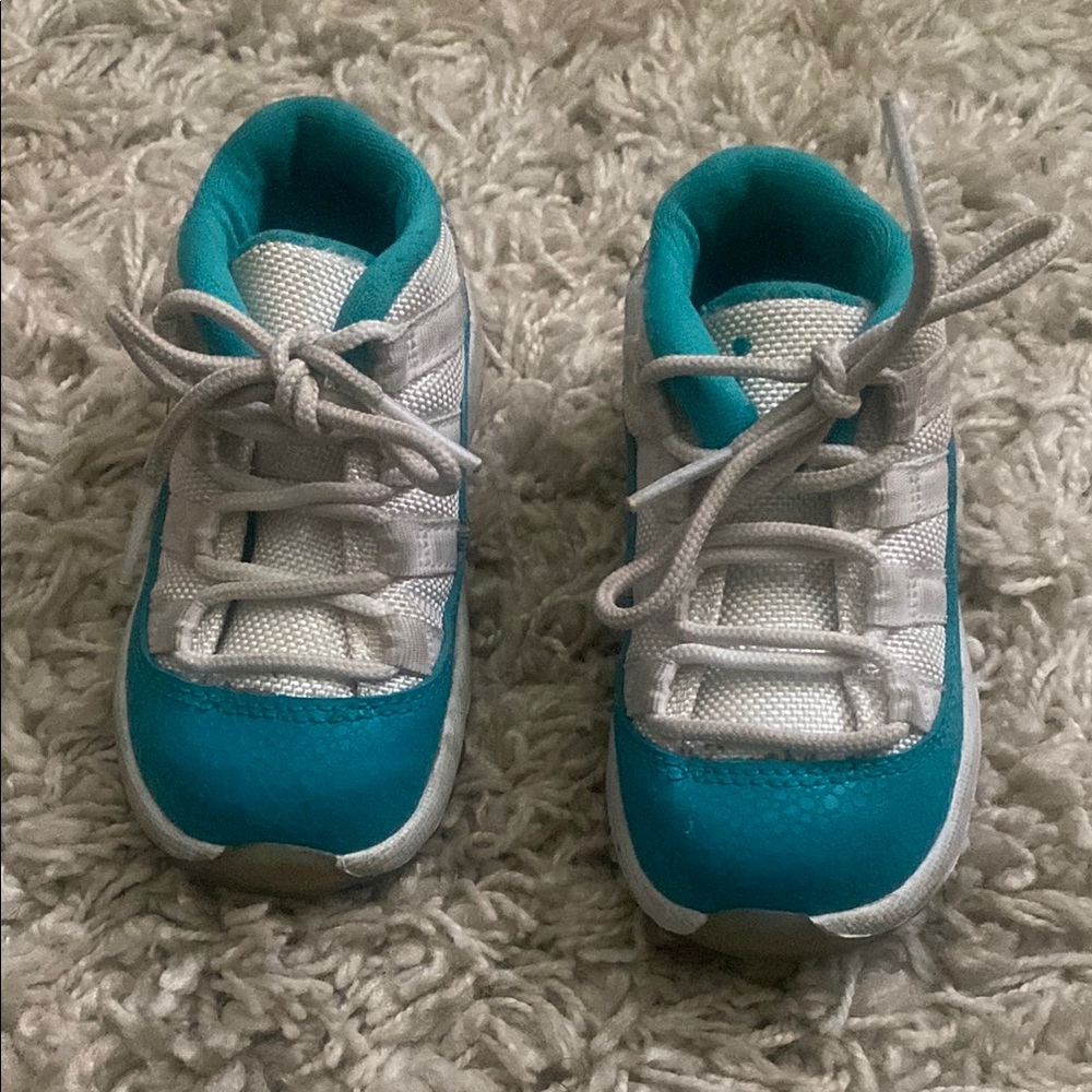 Kids Teal and White Jordan Sneakers